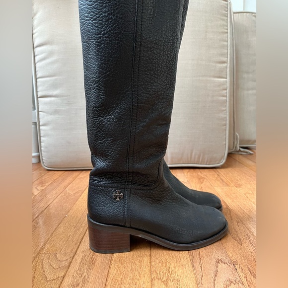 Tory Burch Black Leather Fulton Knee Length Boots Size 5.5 - Picture 13 of 16